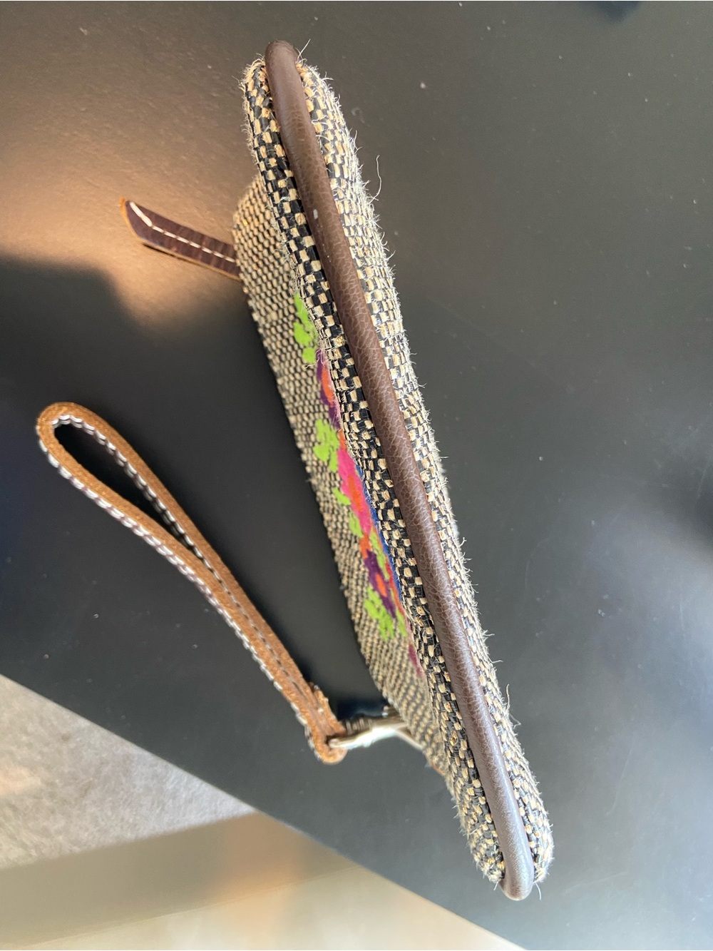 Consuela embroidered floral wristlet pouch leather trim leopard inside Retired - Picture 8 of 16